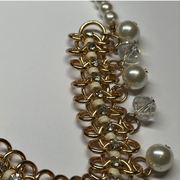 Prizma Boho Faux Pearl 3 Gold Tone Chain Links Necklace Pearl Dangle Earring NWT - Picture 3 of 7